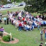 A bird's eye view of the community coming together to celebrate local farmers and food during the Farm to Fork Dinner.  