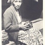 Cherokee basket maker Nancy Bradley, from a W.M. Cline postcard ca. 1937. Someclaim that Nancy was one of onlytwobasketweaverswhokept the Cherokeedoubleweavetraditionalive.Image used with permission of Hunter Library Special Collections, Western Carolina University.  