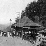 Main Street Saluda, circa 1920.  Among the passengers,	
					were artists and writers looking for a mountain retreat.