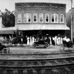 Saluda residents waiting train's arrival in front of Thompson's Store, ca 1910.	